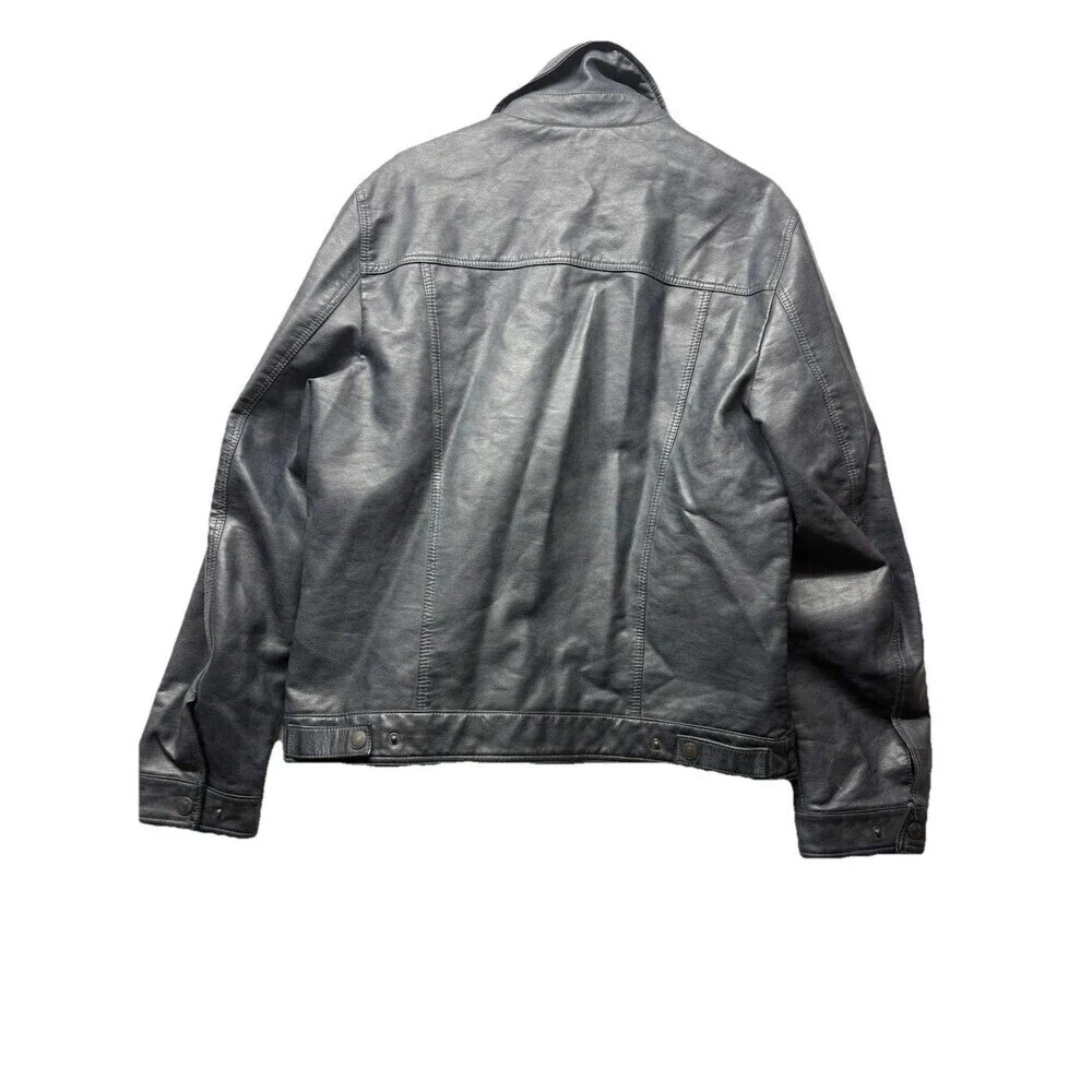 Levi's® Mens Dark Blue Faux Leather Midweight Trucker Jacket Size Large Biker